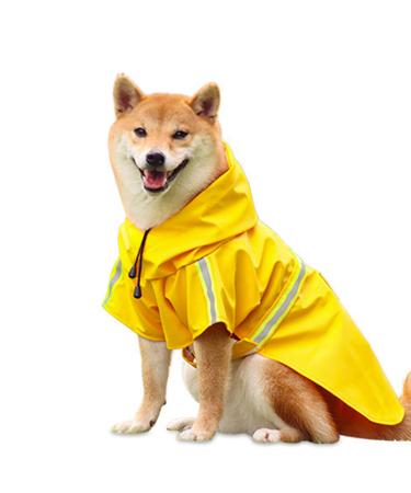 Hundred coat of adjustable light dog mackintosh hundred coat waterproof with hood and reflective stripes for small medium and large dogs for walks outdoors (yellow m) m yellow