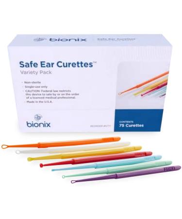 Bionix - Safe Ear Curette Variety Pack Plastic Earwax Removal Pack Helps Remove Wax Buildup Stainless Steel Curette Alternative Convenient Ideal for Healthcare Providers Single-Use (75 Count) 75 Count (Pack of 1) Safe Ear Curette Variety Pack