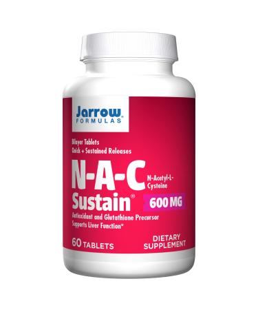 Jarrow Formulas N-A-C Sustain 600 mg - Antioxidant Amino Acid Supplement - 60 Sustain Tablets - Supports Liver & Lung Function - Precursor to Glutathione - 60 Servings (PACKAGING MAY VARY) NAC Sustain