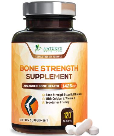 Calcium Supplement - 3X Calcium Plus Vitamin D3 & Magnesium for Bone Health & Immune Support - Nature's Vitamins C & D Supplement Gluten Free Calcium Bone Strength Tablets 120 Count 120 Count (Pack of 1)