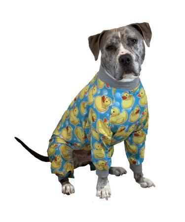 Tooth and Honey Pit Bull Pajamas/Rubber Duck Print/Lightweight Pullover Pajamas/Full Coverage Dog pjs/Yellow with Grey Trim Large