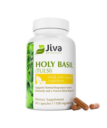 Jiva Botanicals Holy Basil Capsules - Premium Holy Basil Extract with Tulsi Powder - Ayurvedic Herb Alternative to Tincture - 90 Vegan Capsules 90 Count (Pack of 1)