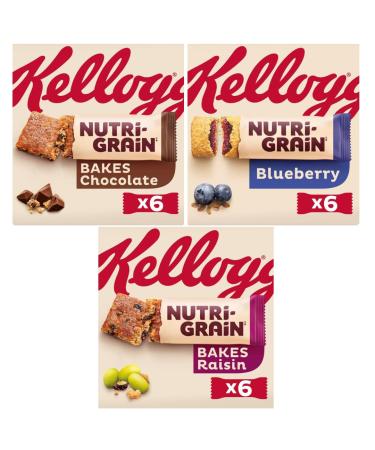 Snack Bar Bundle with Nutri Grain Chocolate Chip 6x45g Raisin 6x45g & Blueberry 6x37g (3 Pack)