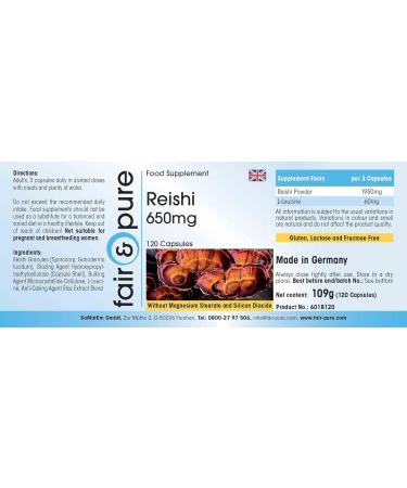 Fair & Pure - Reishi 650mg - vital mushroom - with polysaccharides beta-glucans and triterpenes - vegan - 120 Capsules - Buy Online on GoSupps.com