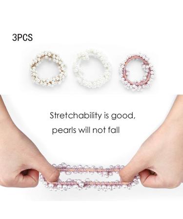 Brinie Pearl Champagne Hair Ties - Pack of 3 Elastic Scrunchies for Women and Girls - Buy Online on GoSupps.com