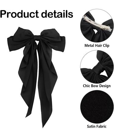 Hair Clips with Long Satin Soft Satin Hair Clip French Butterfly Bow Clip Big Bow Hairpin Silky Hair Bows for Women Black/Beige - Buy Online on GoSupps.com
