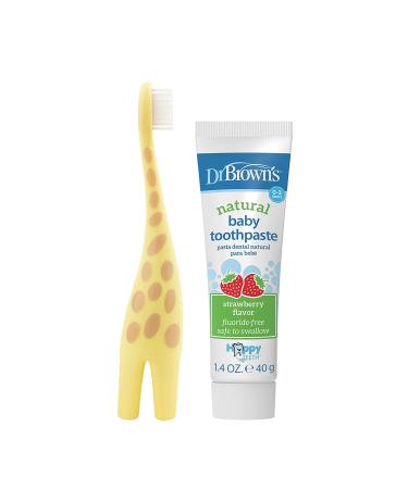 Dr. Brown's Infant-to-Toddler Training Toothbrush Set with Strawberry Toothpaste - BPA Free, Fluoride-Free, Soft Bristles for Baby's First Teeth - Giraffe Design - Ages 0-3 - Buy Online on GoSupps.com