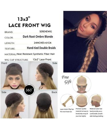 Middle Doublu Blonde Braids Synthetic Lace Front Wigs for Women - Long Dark Roots Ombre Blonde Party & Cosplay Hair - Heat-Resistant Fiber - Buy Online on GoSupps.com