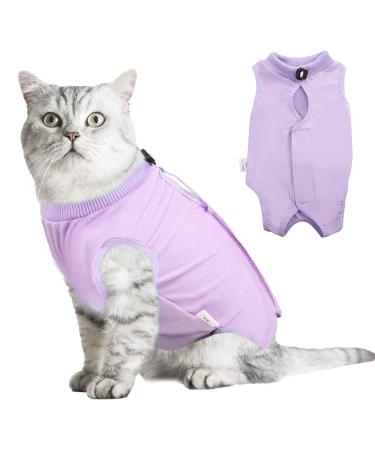 Hipet Cat Surgical recreational suit for abdominal wounds or skin diseases replacement e-collar & bowling cats onesie anti licking pet surgical recovery vest shirt (m violet) m violet