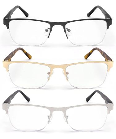 3-Pack Blue Light Blocking Reading Glasses for Men - Fashion Metal Half Frame Readers | Flexible Spring Hinge | Anti Glare/ Eye Strain/ UV Computer Eyeglasses | Magnification 2.25x | 3 Pack Mix Colors - Buy Online on GoSupps.com