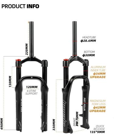20 Snow Bike Air Fork | Beach Bike Fork for 4.0 Tire | 135mm Spread Fat Suspension Fork - Buy Online on GoSupps.com