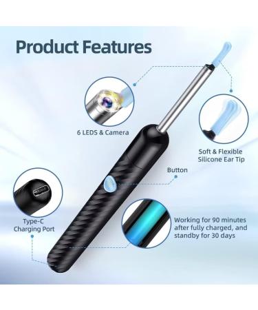 Ear Wax Removal Tool with 1080P Camera & 6 Ear Picks for iPhone, iPad, Android - Black - Buy Online on GoSupps.com