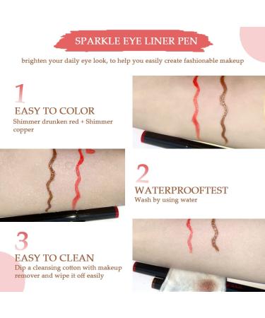 2Pcs Glitter Liquid Eyeliner Makeup Pen Set - Red & Bronze Metallic Satin Finish | Waterproof, Smudge Proof, Long Lasting | High Pigmented Sparkle Eye Liner Pen - 2 Count - Buy Online on GoSupps.com