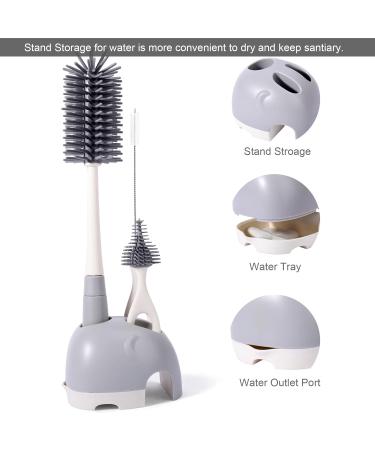 Bebamour 3-in-1 Stand Baby Bottle Brushes Set - Soft Teat Brush & Straw Cleaner - Pink - Buy Online on GoSupps.com