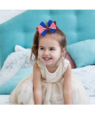 Independence Day Glitter Hair Clips 2pcs for Girls & Women - Stars and Stripes Hair Bows for Fourth of July & Memorial Day - Buy Online on GoSupps.com
