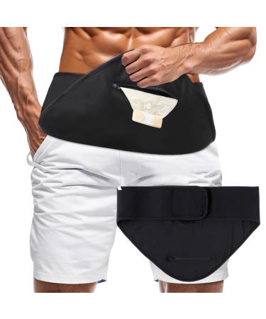 Ostomy Belt Adjustable 33''-43'' Ostomy Pouch Cover with Zipper Elastic Ostomy Support Belt Black Unisex Stealth Belt for Holding Ostomy Bag