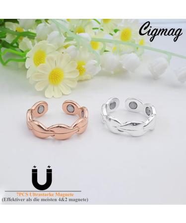 Cigmag 2PCs Magnetic Lymph Drainage for Women - 99% Pure Copper Adjustable Finger Rings in Silver & Rose Gold with Gift Box - Buy Online on GoSupps.com