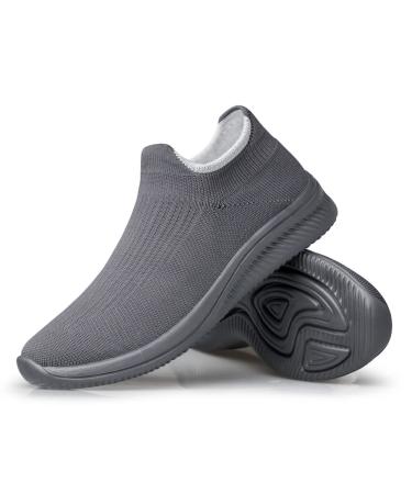Vidbiv Men Slip on Casual Trainers Walking Shoes - Breathable Slip-on Lightweight Comfortable Tennis Mesh Sneaker 10 Grey-1