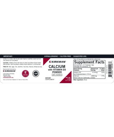 Kirkman Calcium with Vitamin D3 Powder 8 oz - Strong Bones Support - Unflavored - Buy Online on GoSupps.com
