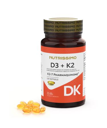 NUTRSSIMO Vitamin D3 K2 | 120 Softgels | 2000 IU D3 + 100µg K2 (K2-7 PHARMAQUINONE®) | Support for Bones, Muscles, Teeth and the Immune System | Verified by an Independent Lab