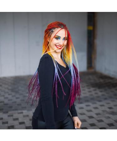 Aomig Ombre Synthetic Hair Extensions - 24 Strands for Braiding - Colorful Fake Hair for Box Braids (Purple/Blue/Yellow/Orange) - Buy Online on GoSupps.com