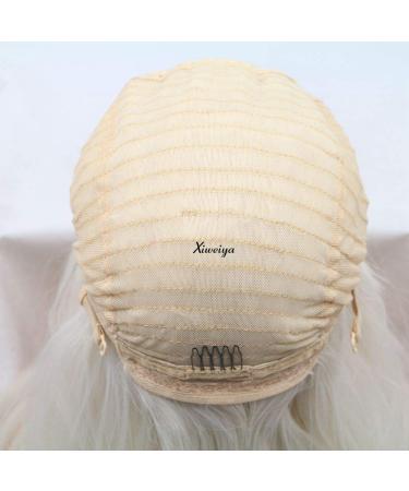 Platinblonde Long Corrugated Synthetic Lace Front Wig for Women - 61 cm Pointed Style with Middle Parting - Buy Online on GoSupps.com