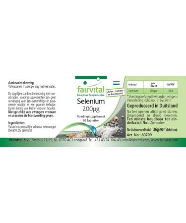 Fairvital | Selenium 200mcg Organic Selenium Yeast Based Natural VEGAN Box of 90 Tablets 3 Month Supply - Buy Online on GoSupps.com