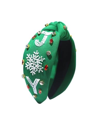 Bottone Knot Wide Brim Christmas Headband/Green Color Beads Embellished Yoga Sports Christmas Headband for Woman