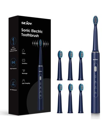 Sonic Electric Toothbrush with 7 Brush Heads for Adults and Teens Rechargeable Electric Power Toothbrushes 3 Modes with 2 Minutes Build in Smart Timer IPX7 Waterproof for 30+ Days Use Blue Blue(3 Modes)
