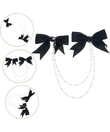 Angoily Pearl Tassel Pair Clip Hair Chain Clips Pearl Sweet Women Barrettes Pearl Hairpin Bow Tassel Hair Clips Pearl Bow Hair Clip Fashion Bow Tie Fabric Crocodile Chain Miss - Buy Online on GoSupps.com