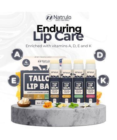Beef Tallow Lip Balm Natural Tallow Beeswax Chapstick Hydrating Grass Fed Beef Tallow Honey Balm Lip Care Soothes Chapped Dry Sensitive Lips Long Lasting Vitamin Rich USA-Made Variety Pack - Buy Online on GoSupps.com