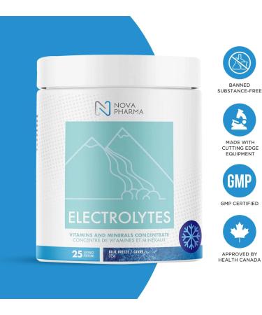 Nova Pharma Electrolytes Powder Amino Acids Supplement - Hydrates Builds Muscle Mass & Boosts Workout Performance Vegan Caffeine-Free Zero Sugar No Artificial Flavor/Color/Sweetener - 25 Servings Blue Freeze - Buy Online on GoSupps.com