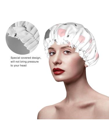 Pink Gray White Polka Dot Pattern Shower Cap for Women - Quick Drying & Water Repellent Hair Bath Cap - Buy Online on GoSupps.com