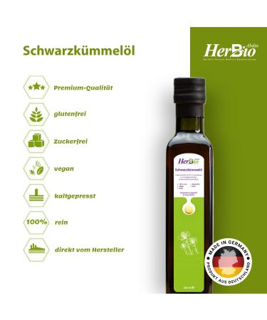 Herbbio Black Cumin Oil Cold-Pressed 3x250ml | 100% Natural Black Seed Oil | Raw Food Quality | Made in Germany - Buy Online on GoSupps.com