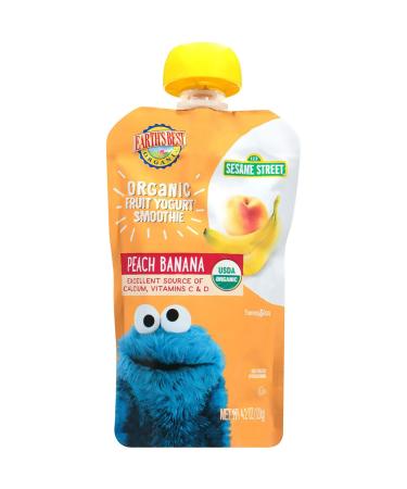Earth's Best Organic Sesame Street Toddler Fruit Yogurt Smoothie, Peach Banana, 4.2 oz (Pack of 12)