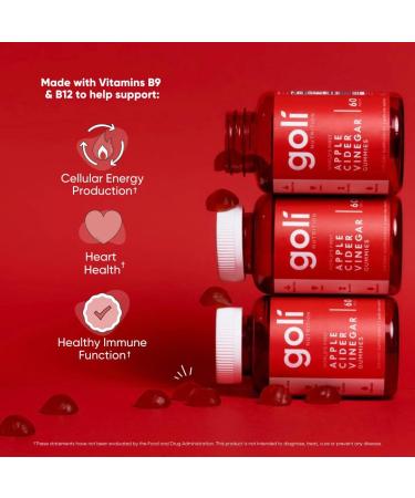 Goli Apple Cider Vinegar Gummy Vitamins - 30 ct | B9 & B12 | Gelatin-Free, Vegan, Non-GMO - Buy Online on GoSupps.com