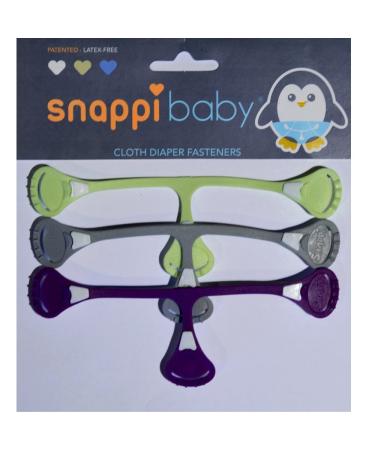 Snappi Cloth Diaper Clips | Replaces Diaper Pins | Use with Cloth Prefolds and Cloth Flatfolds 3 Count (Pack of 1 ) Gray/Green/Purple