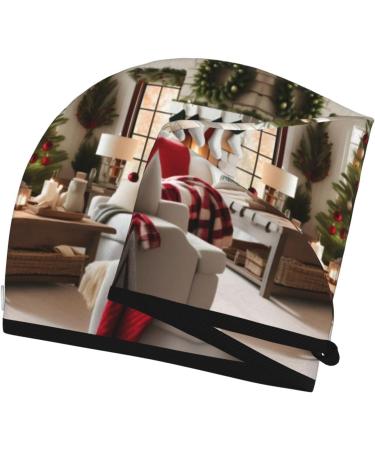 Farmhouse Christmas Coral Velvet Dry Hair Cap | Ideal for Home Travel Pool Parties & More - Buy Online on GoSupps.com