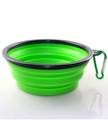 Axgo 1PC Foldable Silicone Dog Bowl Outfit Portable Travel Bowl for Dogs Feeder Utensils Outdoor Drinking Water Dog Bowl, Green