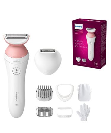 PHILIPS Lady Shaver Series 6000 Wireless Razor with 6 Accessories Body Exfoliating Glove Bikini Zone Trimmer (Model BRL146/00) White/Pink BRL146/00 including 6 accessories - Buy Online on GoSupps.com