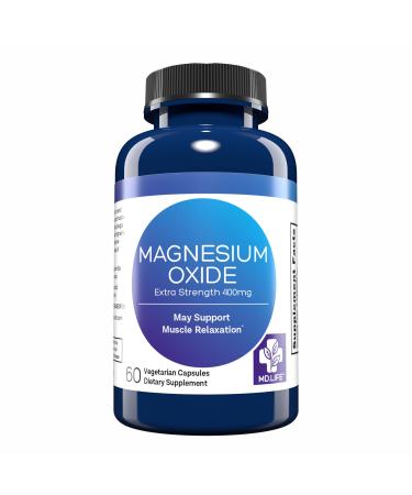 MD. Life Magnesium Oxide 400mg Capsules - High Absorption Magnesium Supplement for Leg Cramps Sleep & Vascular Health - 60 Capsules - Non-GMO Pills for Women 60 Count (Pack of 1)