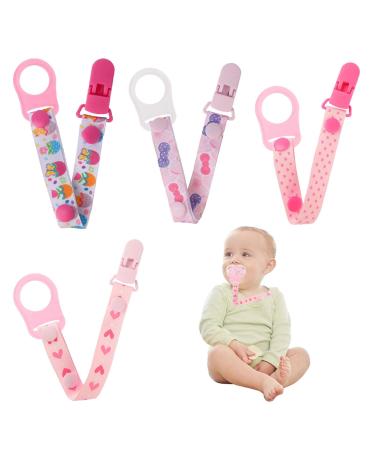 4 pieces of pacifier clips with 4 silicone adapters pacifier chain silicone button ring pacifier holder linen adapter suitable for all pacifiers for baby toothed devices newborns