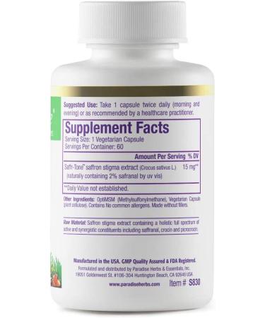 Paradise Herbs Saffr-Tone | Vegan Saffron Capsules | Non-GMO & Gluten Free | 60 Count - Buy Online on GoSupps.com
