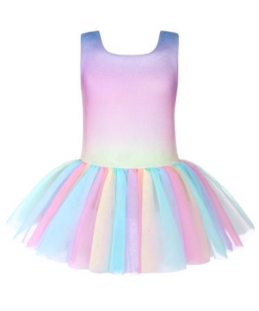 Arshiner Little Girls Sparkly Sequin Ballet Skirted Leotards Tutu Dress Ballerina Cross Straps Back Dance Outfits for Kids Rainbow 6-7 Years