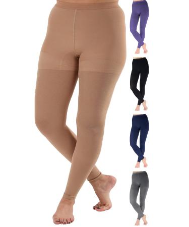 Compression UnderDress Leggings Women 20-30mmHg - Footless Pantyhose Up to 5XL Medium Beige