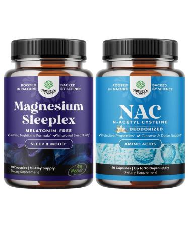 Bundle of High Absorption Magnesium Sleep Supplement - Rest Support Magtein Magnesium L-Threonate & Apigenin Theanine and NAC Supplement N-Acetyl Cysteine 600mg- High Absorption NAC 600 mg Capsules