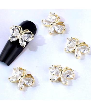 Dornail 5pcs Shiny Zircon 3D Butterfly Nail Charms - Gold Alloy Rhinestone Nail Art Decorations - Buy Online on GoSupps.com