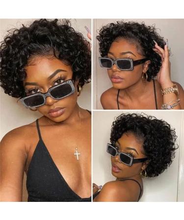 BEULADY 8 inch Pixie Cut Wig Human Hair Short Curly Lace Front Wigs Human Hair Wigs for Black Women 13x1 Pixie Cut HD Lace Front Wigs Human Hair Pre Plucked Bleached Knots with Baby Hair(Natural Black)