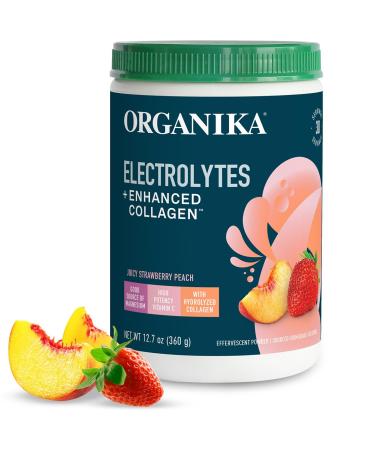 Organik Electrolytes with Enhanced Collagen Powder for Women & Men - 13 oz - Strawberry Peach-Flavored Effervescent Electrolyte & Collagen Drink Mix - Deep Hydration Mobility Skin Hair & Nails
