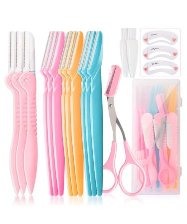 12 Pcs Eyebrow Razor, Face Razors for Women, Exfoliating Eyebrow Trimmers, Eyebrow Grooming Shaper for Women Face, Peach Fuzz, Hair Removal, Facial Razors for Women Face Dermaplane Glow Razor Pink